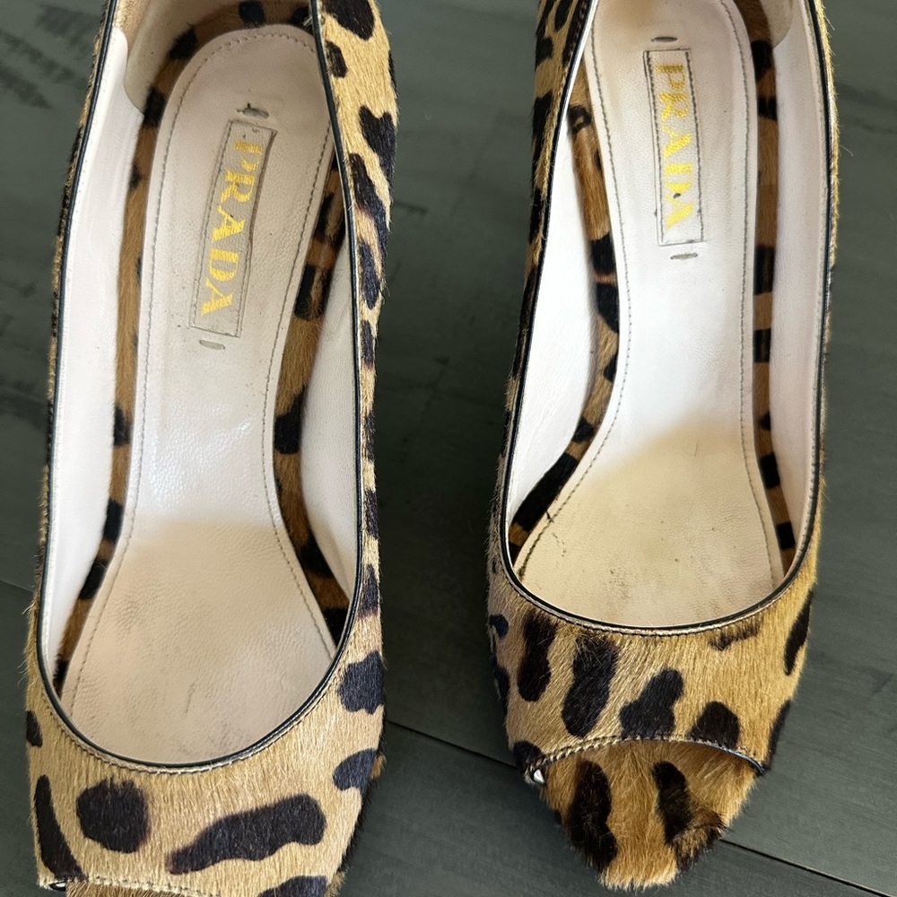 Prada Animal Print Peep Toe Heels